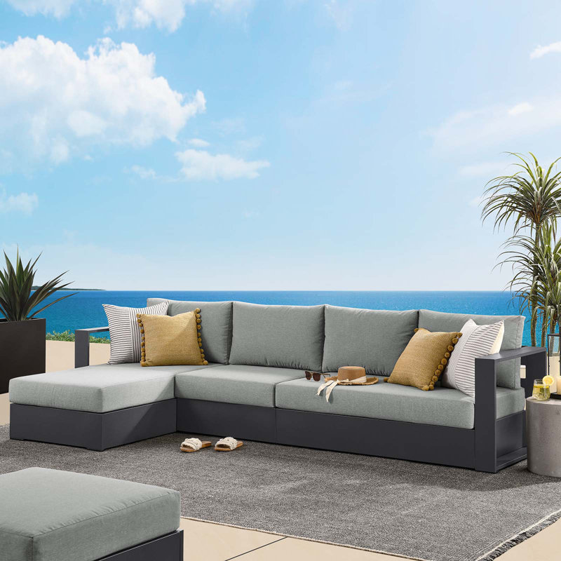 Modway Tahoe Outdoor Patio Powder-Coated Aluminum 3-Piece Left-Facing Chaise Sectional Sofa Set, Gray, Left Hand Facing