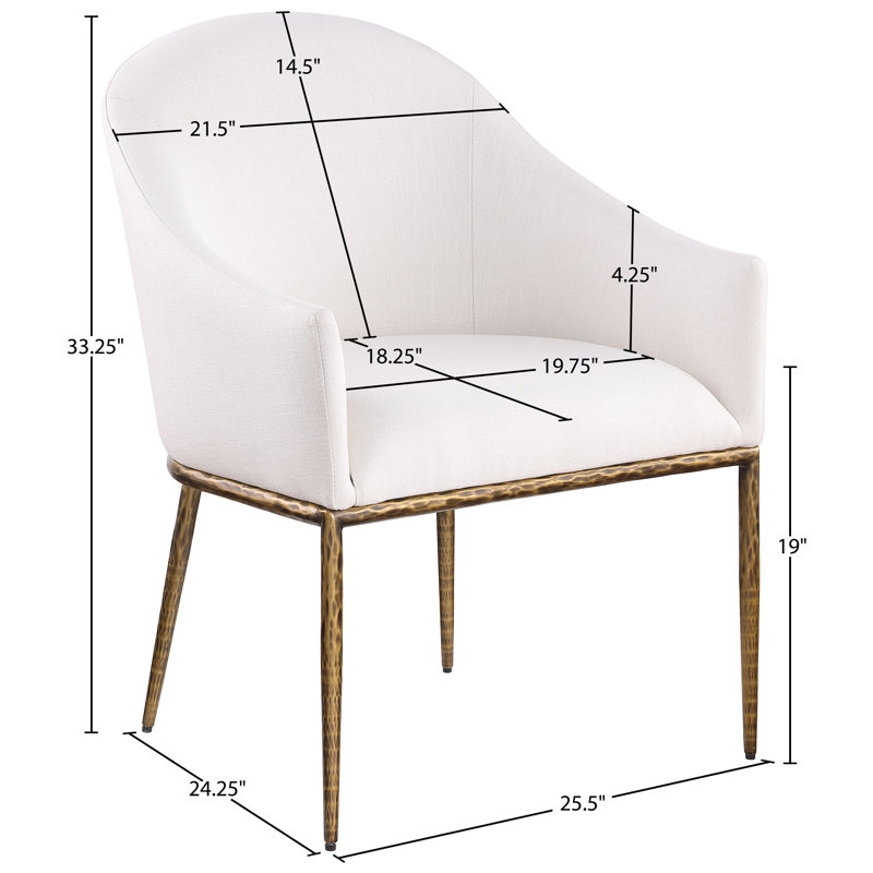 Chaise de salle à manger rembourrée Ferro, Tissu crème texturé en lin, Or brossé