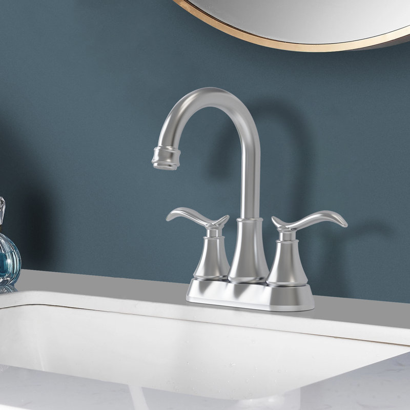 Robinet de salle de bain chromé avec bonde escamotable et tuyaux d'alimentation Robinet de meuble-lavabo central à 4 poignées et pivotant à arche haute 360 degrés à 2 poignées