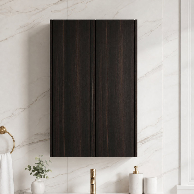 24" Wall Mounted Double-Door Bathroom Cabinet, Black, 35.44" H x 23.62" W x 9.81" D