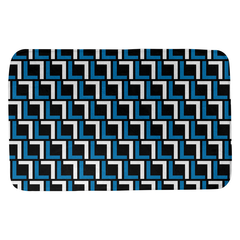 Tapis pour salle de bain Baltimore, l 17 po x L 24 po, Noir / bleu Honolulu / blanc
