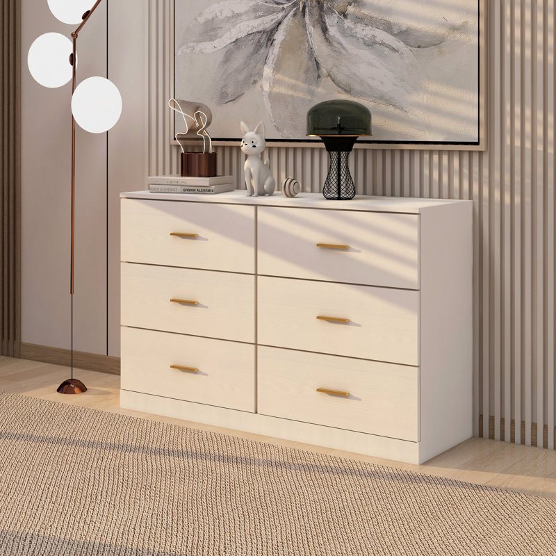Commode 6 tiroirs Nergizli, Blanc antique