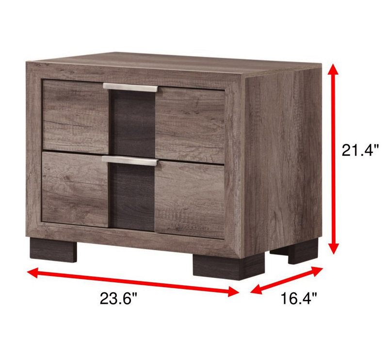 Ensemble de chambre à coucher à panneau moderne avec finition brun clair, 5 pièces, Très grand lit