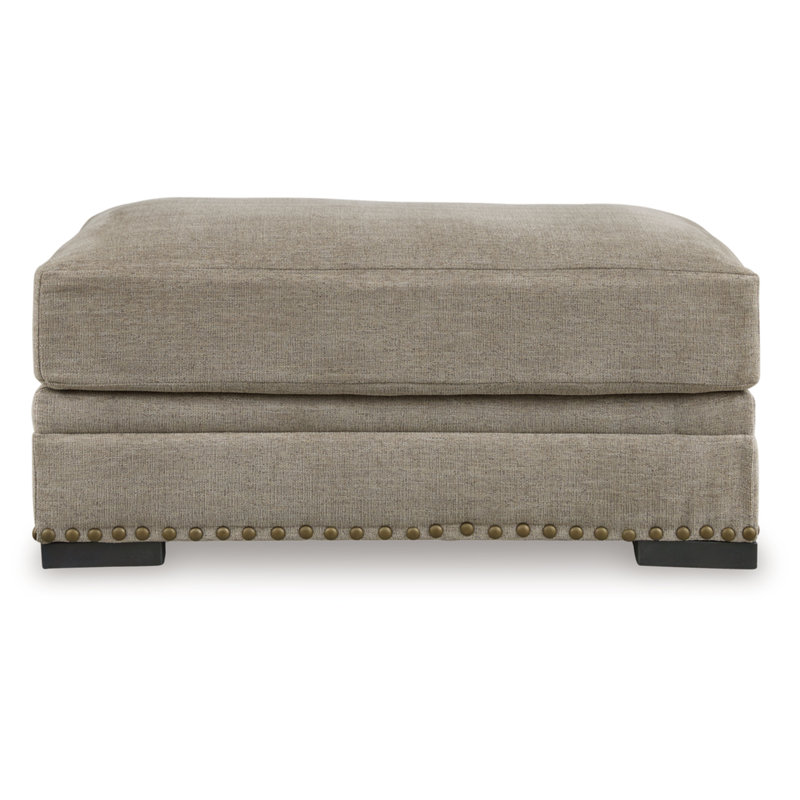 Beige Traditional Nailhead Accent Ottoman