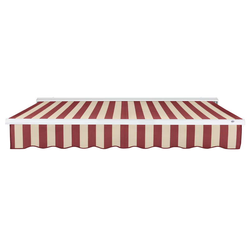 Auvent de patio rétractable avec capuchon Awntech Destin, Moteur gauche, 12' W × 10' D, Rayures bourgogne / brun clair