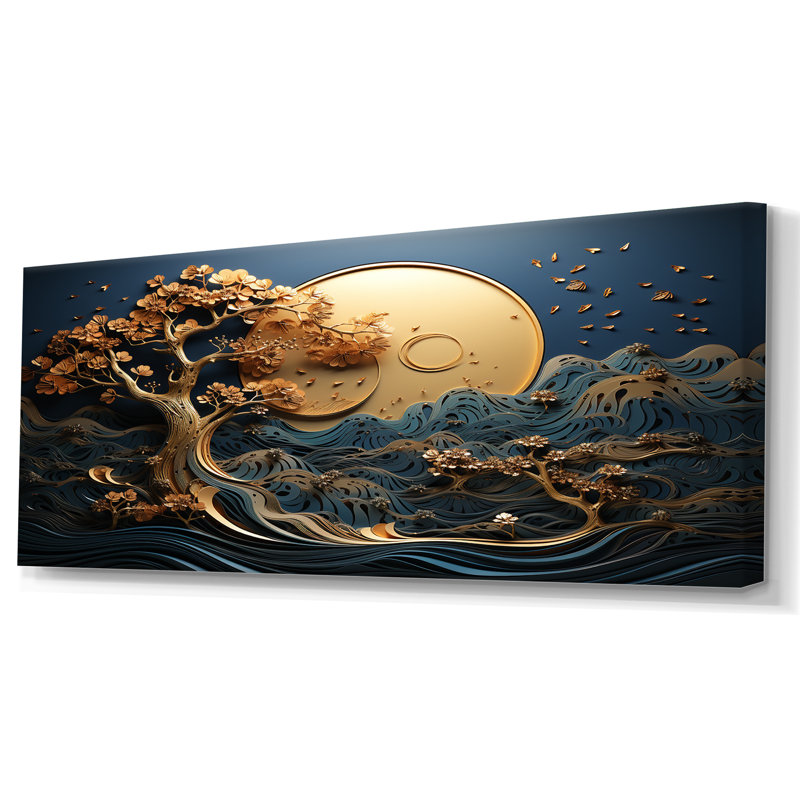 Décoration murale or et bleu Coastal Ambiance III - Arbre, Toile tendue, H 28 po x l 60 po x P 1,5 po