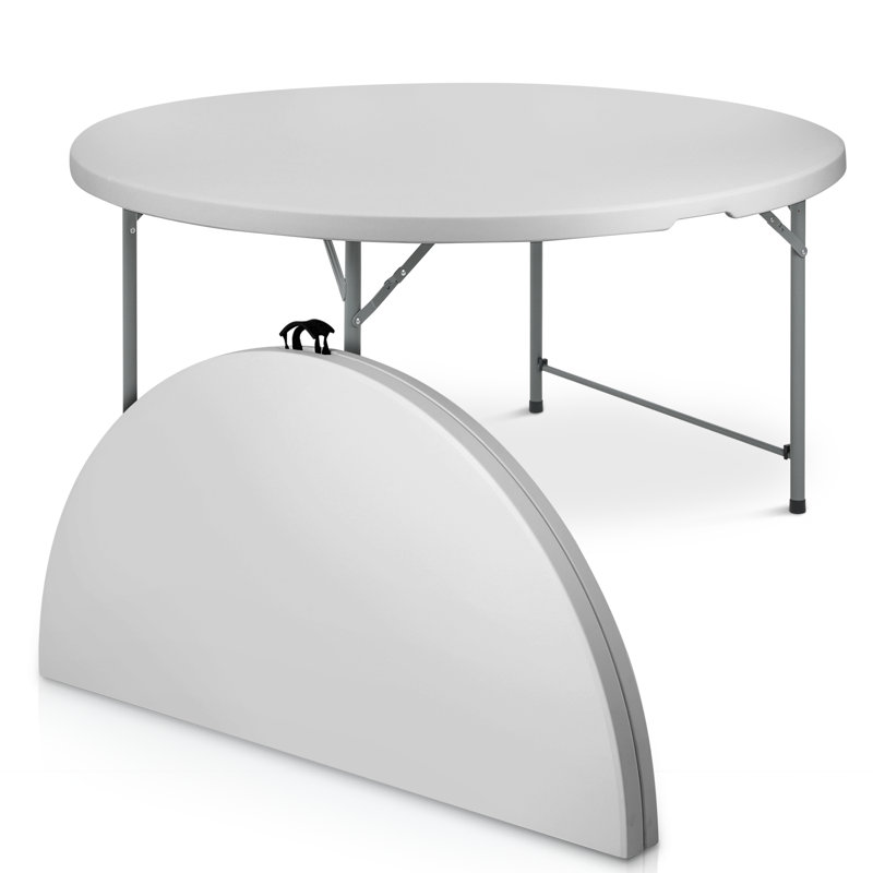 Gray 4FT Round Folding Plastic Table with Handle