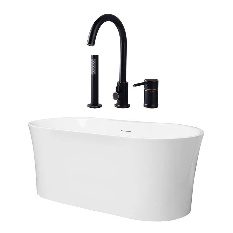 Una 59'' x 31.5'' Freestanding Air Porcelain Bathtub with Faucet, Oil Rubbed Bronze