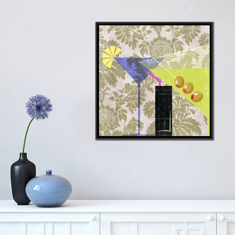«Cocktail I», impression sur toile, H 18 po x l 18 po x P 1,5 po, Toile avec cadre flottant noir, Pas de tapis