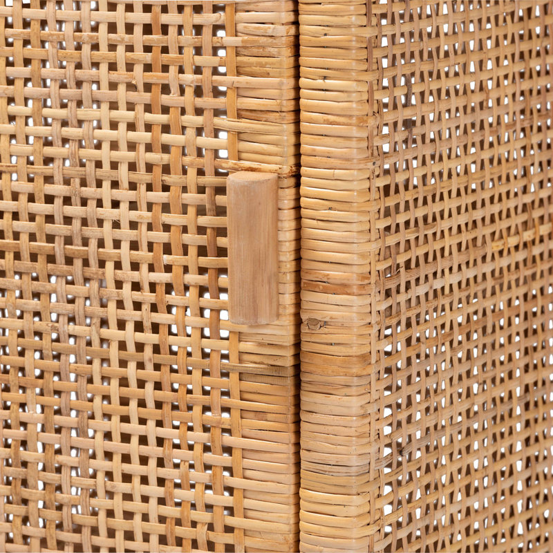Oaken Rattan 1-door Nightstand in Bohemian Style, Natural 29.21'' H X 13.55'' W X 12.82'' D