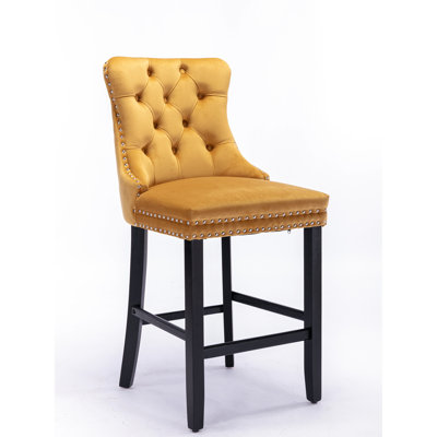 Luxury Velvet With High Density Foam Cushion, Wood Legs - Of 2  gold Stylish Upholstered Handmade , Elasticity  golden
