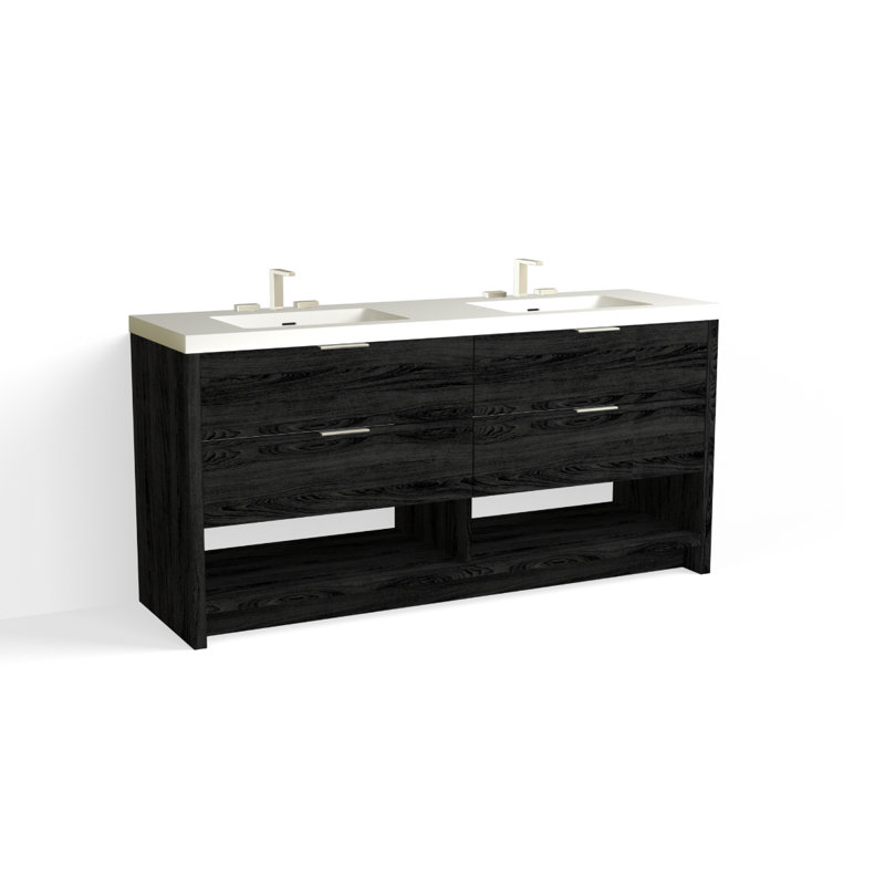 Vue 72" W Freestanding Double Bathroom Vanity, Matte White/Single, Polished Nickel, White Nanomatte