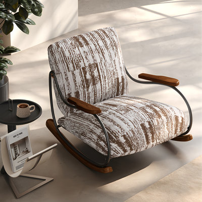 Knitted Jacquard Mink Velvet Accent Rocking Chair, Solid Wood Frame with Stainless Steel Legs, Modern Upholstered Lounge Chair for Living Room Bedroom