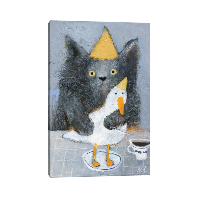 Cat And Duck On The Plate by Natalia Shaloshvili - Painting on Canvas, Wrapped Canvas, 101.6cm H x 66.04cm W x 3.81cm D