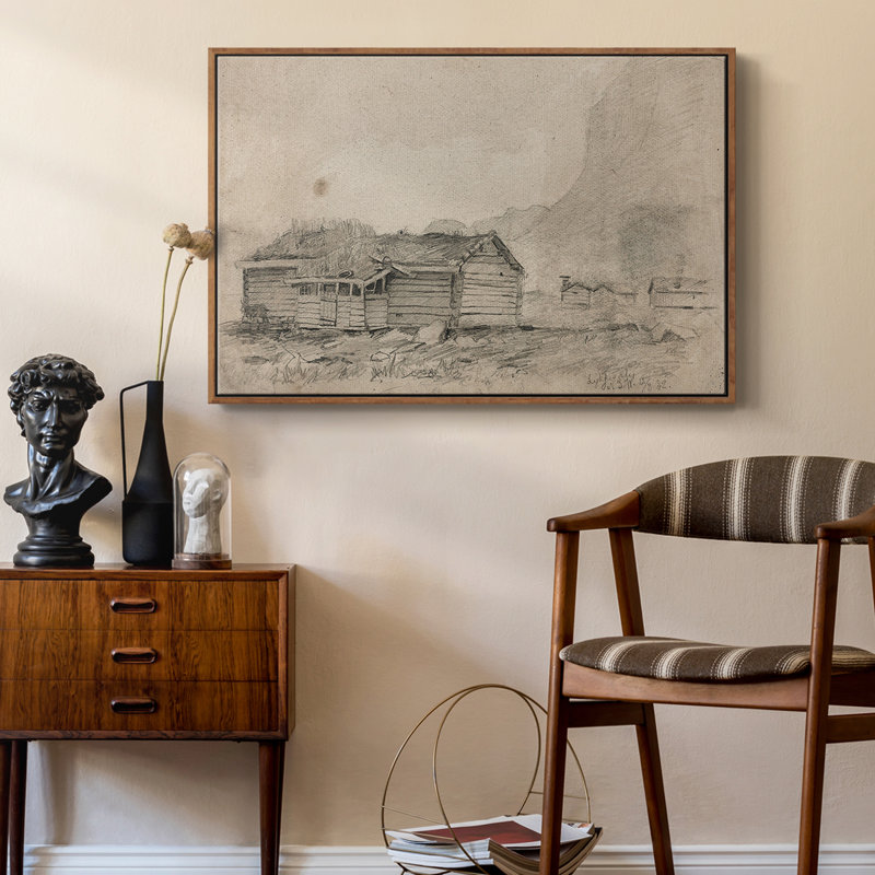 Croquis rétro - LXI, H 27 po x l 41 po, Toile encadrée noyer flottant