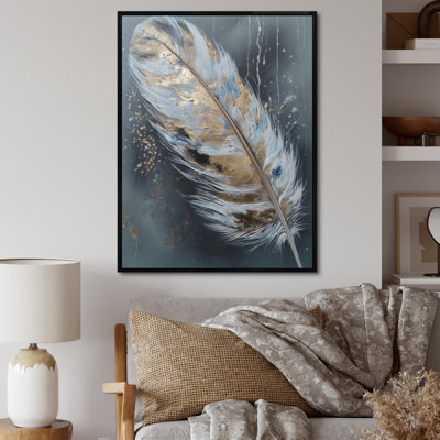 «Maireli Gold Feather Wanderlust II - Glam Feather», reproduction d'art sur toile encadrée