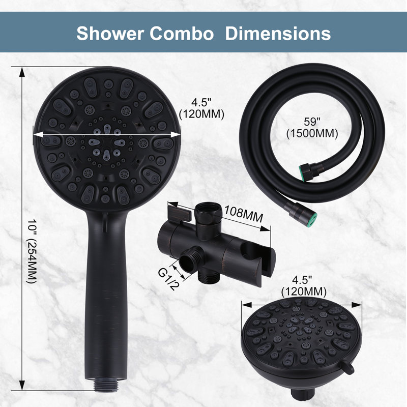 Double pomme de douche chromée à main 48 fonctions avec inverseur d'eau à 3 voies, Bronze huilé