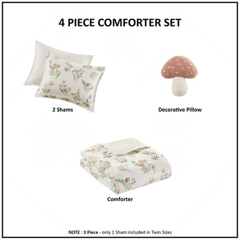 Mushroom Garden Comforter Set, Full Comforter + 3 Additional Pieces