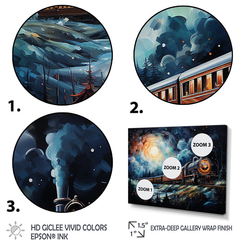 «Orange Moonlight Countryside Train Journey III» - art mural train, Cadre flottant doré, H 16 po x l 32 po x P 1 po