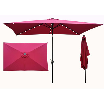 10 X 6.5T Rectangular Patio Solar LED Lighted Outdoor Umbrellas With Crank And Push Button Tilt For Garden Backyard Pool Swimming Pool
