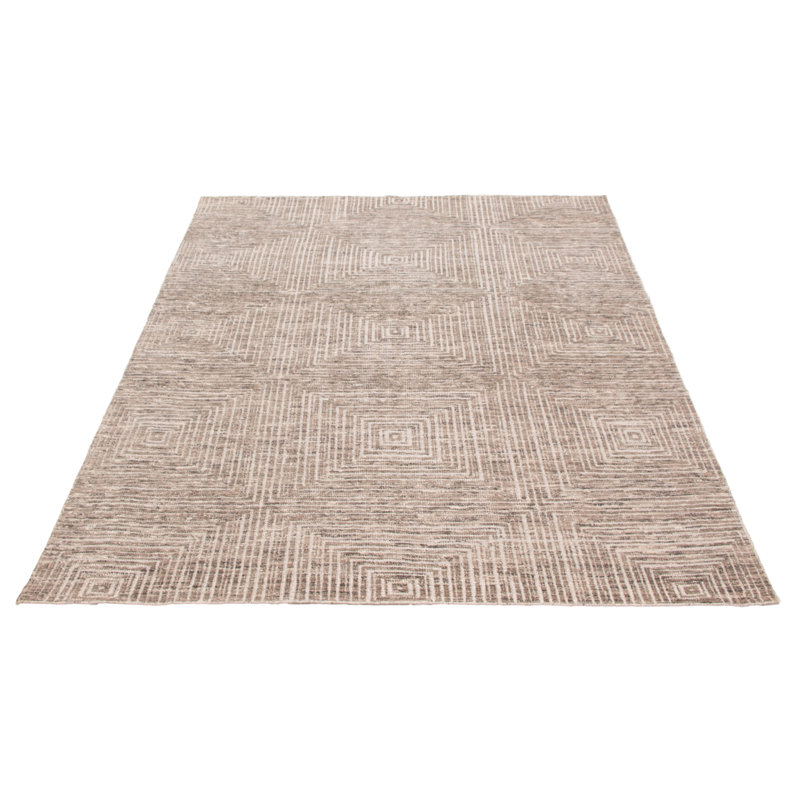 Tapis taupe en laine noué à la main 7 pi 11 po x 9 pi 11 po