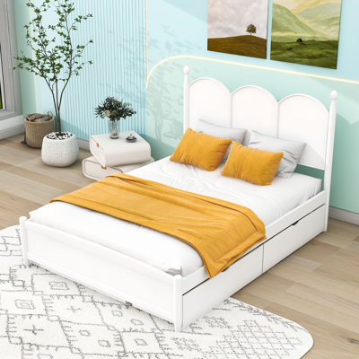 Queen Platform Bed with Two Storage Drawers and Twin Trundle