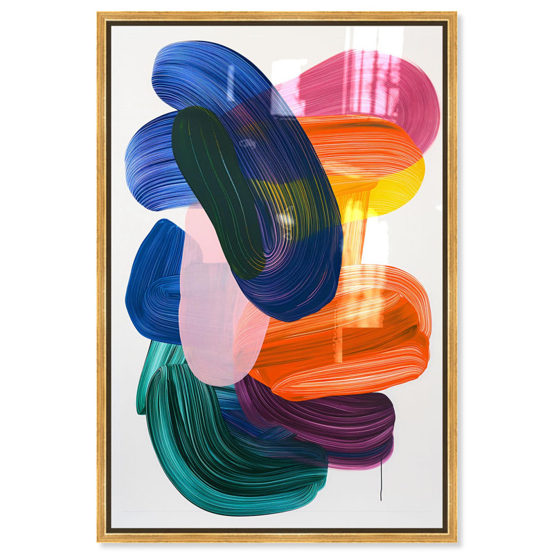 Oliver Gal Brushstroke Sonata Abstract - Hand-Applied Glass Coat Framed Canvas Art, 36" H x 24" W, Gold