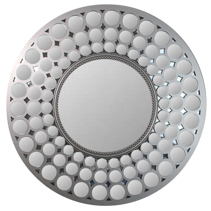 24.75" Cascading Orbs Round Wall Mirror, Matte Silver