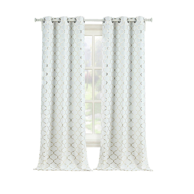 Vola 2pck Cotton Blend Shabby Quatrefoil Luxurious Grommet Curtain Panels, Gold, 38" W x 95" L