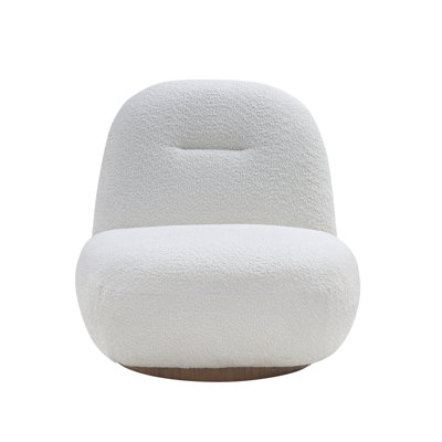 Larger Luxury Modern Swivel Accent Chair, Curved Back White Boucle Rotating Sofa, Minimalist Comfy Single Cloud Chair For Living Room