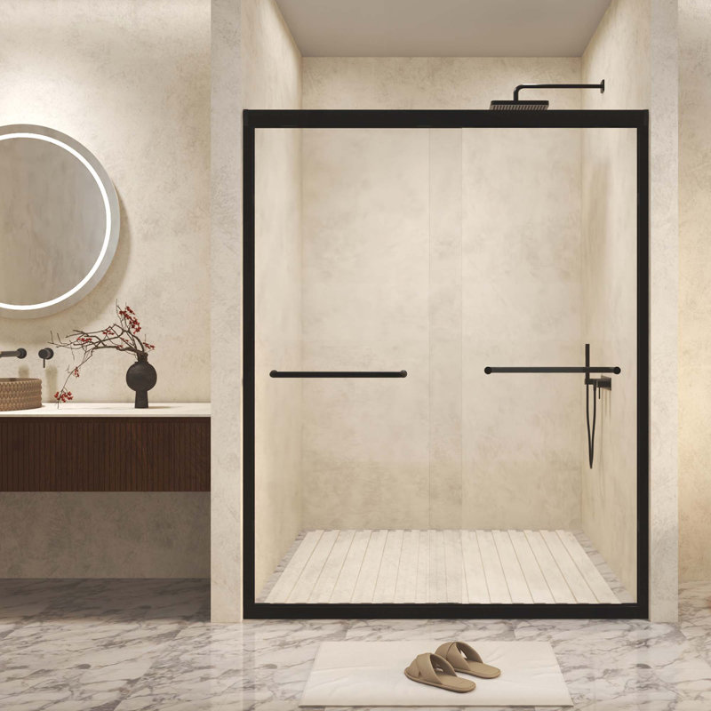 Tempered Glass With Explosion Proof Film,Aluminum Frame Double Sliding Shower Door,Stainless Steel Handle, Chrome