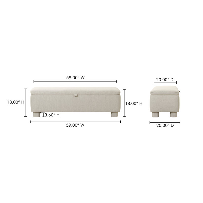 Grant Polyester Blend Upholstered Storage Bench, Light Grey
