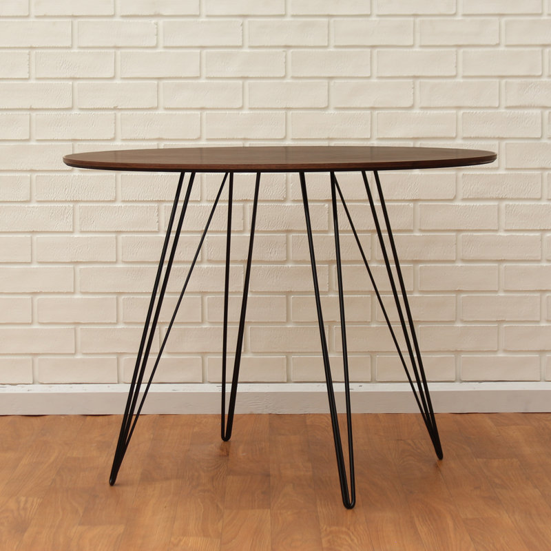 Williams Walnut Round Metal Base Dining Table, Red, 30" H x 40" L x 40" W, Walnut