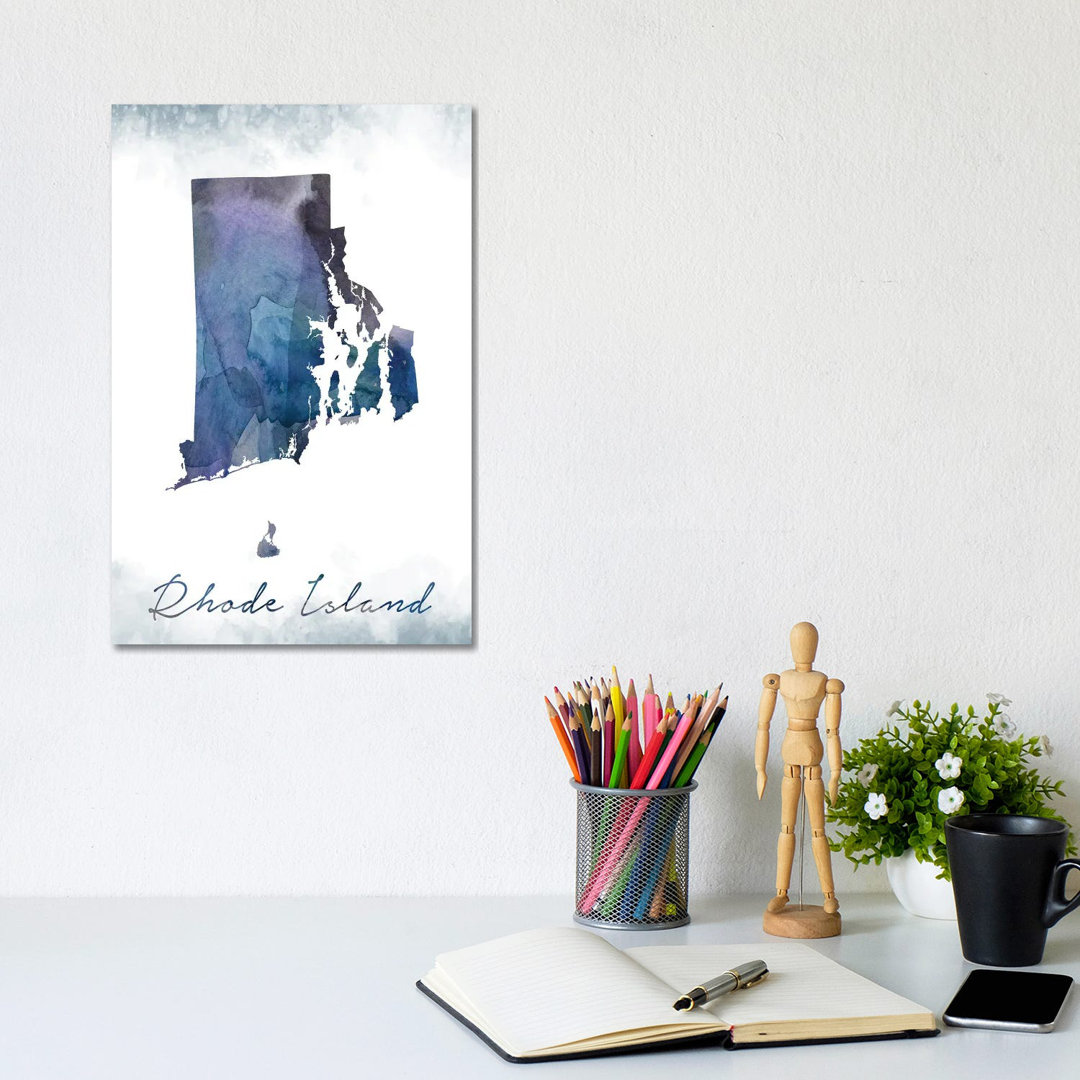 Rhode Island State Bluish - Wrapped Canvas Print