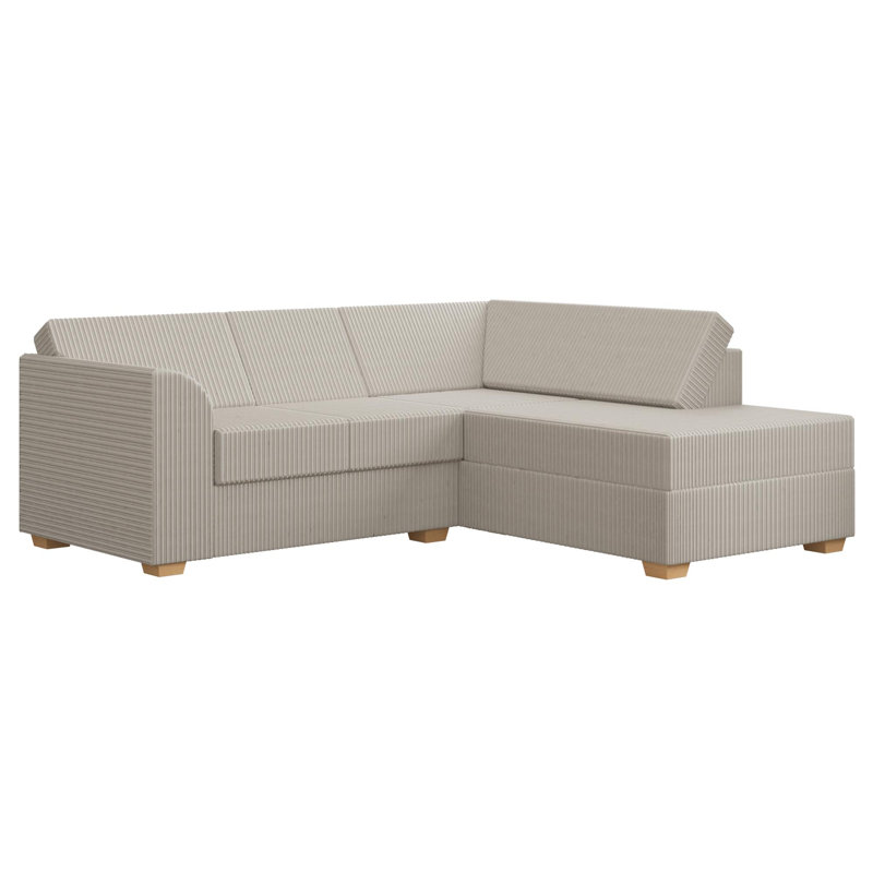 Modo L Shaped Sofa With Corner On The Right, Fixed Back, Jumbo Cord Stone, Stone Polyester