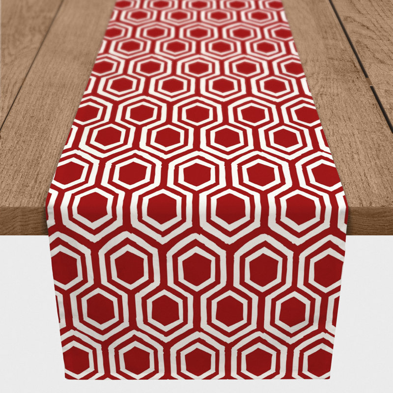 Chemin de table Hexagons, 72 po x 16 po, Rouge