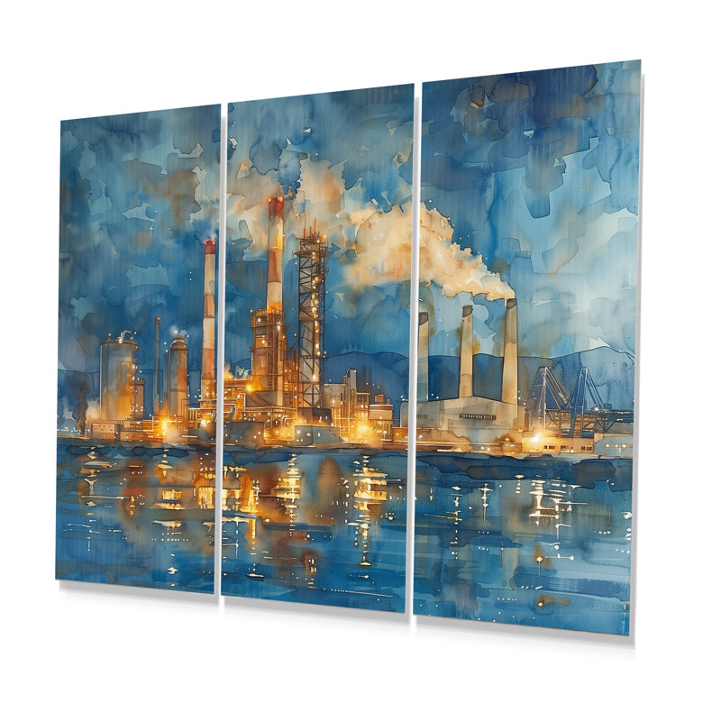 Ensemble de salon art mural gris et bleu - centrale électrique, Métal métal, H 28 po x l 36 po x P 1 po