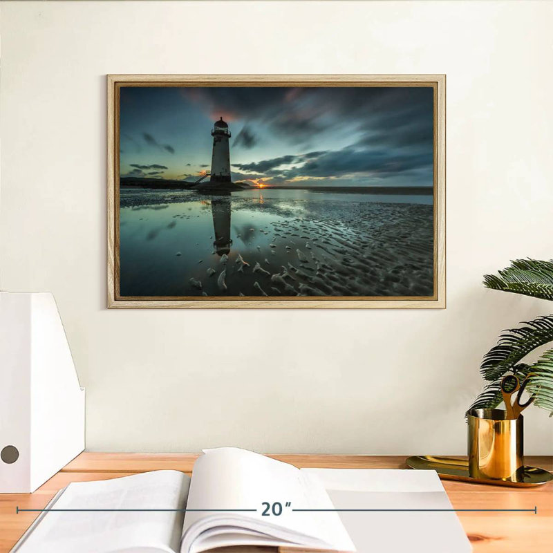 Phare de Point Of Ayr, Cadre flottant en bois naturel, 13 po x 9 po