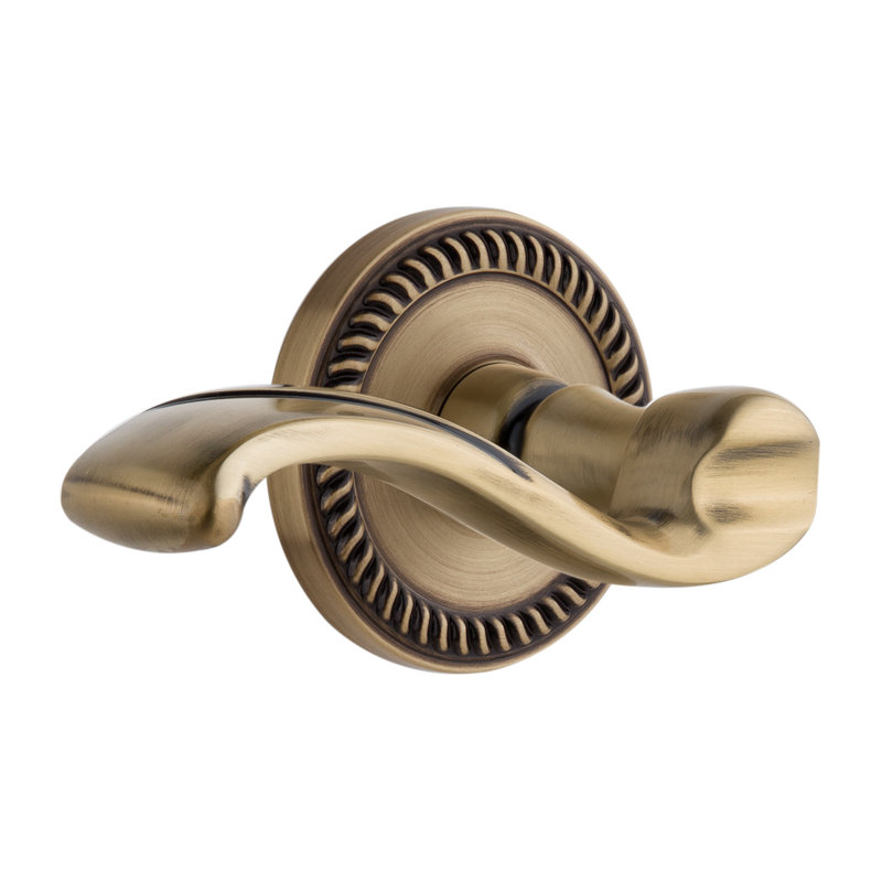 Grandeur Newport Rosette Privacy with Portofino Lever, 2 3/4", Left Handed, Vintage Brass