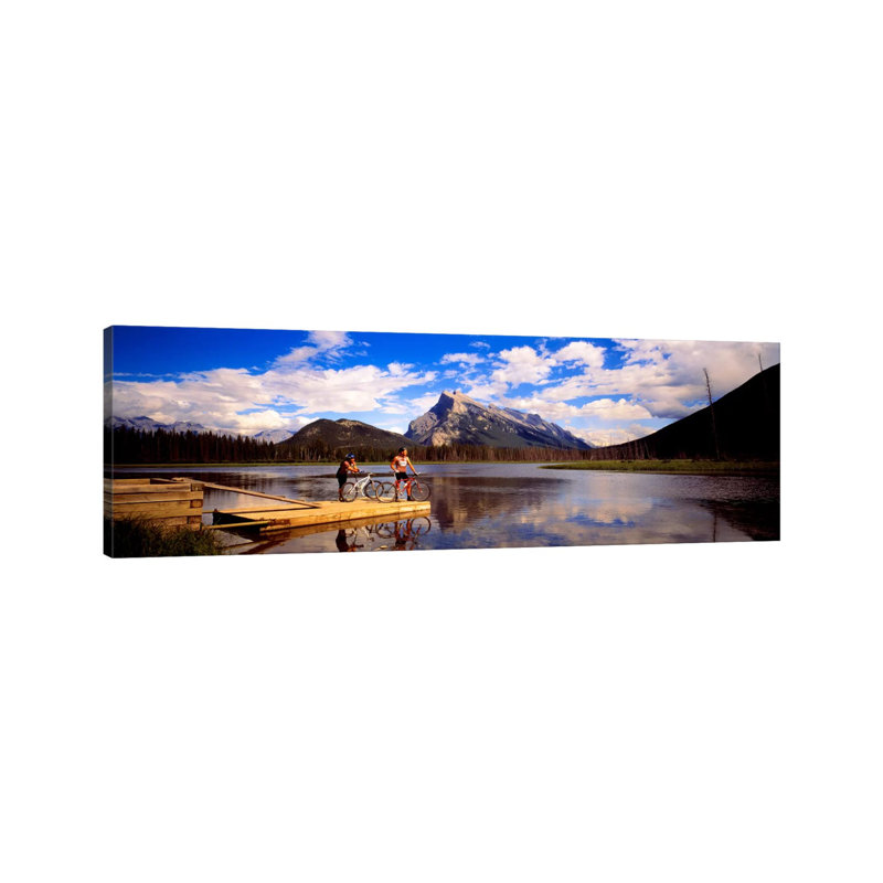 Mountain Bikers Vermilion Lakes Alberta Canada - Wrapped Canvas Panoramic Print, 30.48 cm H x 91.44 cm W x 1.91 cm D