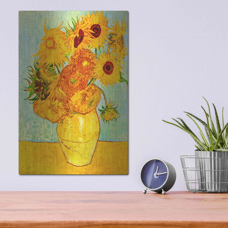 "Vase avec douze tournesols" par MASTERS, H 16 po x l 12 po