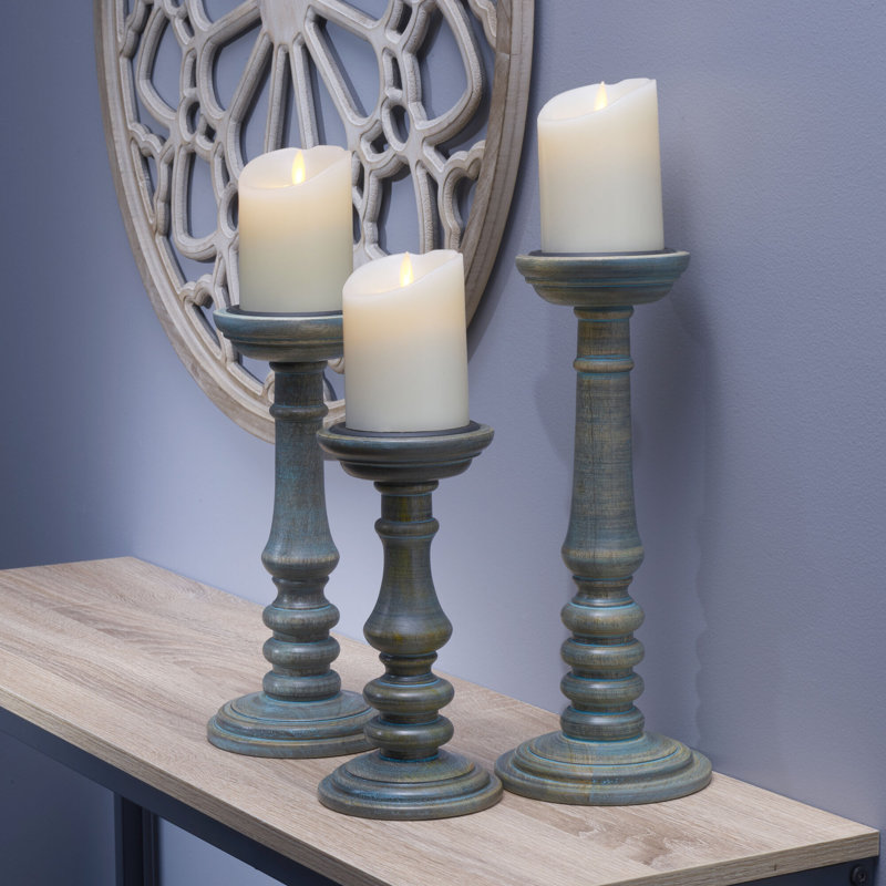 Elements 3 Piece Wood Tabletop Candlestick Set