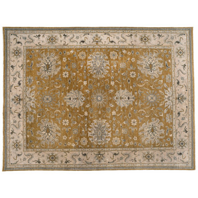 Tapis unique en laine noué à la main brun / beige / bleu de 9 pi x 11 pi 1 po