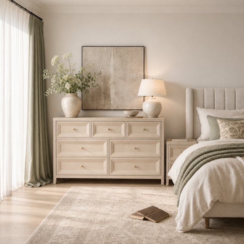 7 Drawers Dresser, Ivory White