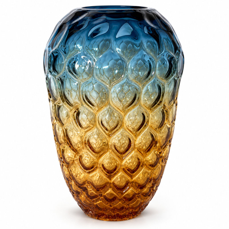 Vase de table contemporain en verre bleu 11 pouces pour décor moderne de salon et de maison