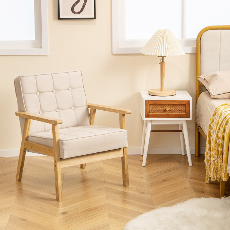 Fauteuil capitonné large de 25 po Mansor, Mélange de polyester beige