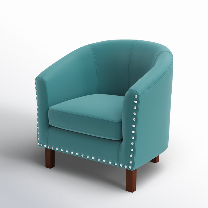 Marwood Faux Leather Barrel Accent Chair with Rubberwood Legs, Turquoise