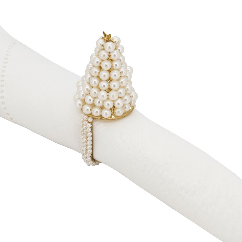 Ivory Pearl Christmas Tree Napkin Rings Set of 4