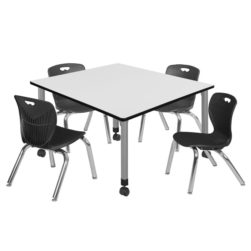 Ensemble de table de salle à manger et de chaises Kee, H 34 po x L 48 po x l 48 po, Noir, Blanc