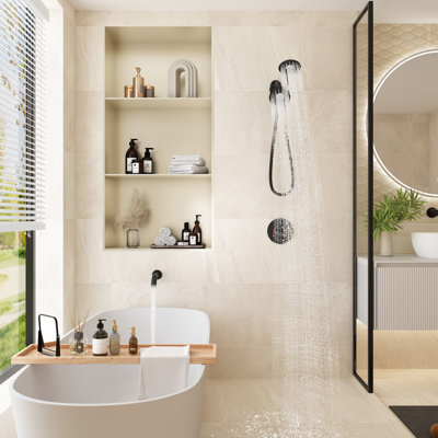 Pomme de douche double à 3 fonctions et douche à main avec bec de baignoire et valve brute